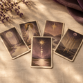 Tarot cards arranged for a reading with no hands